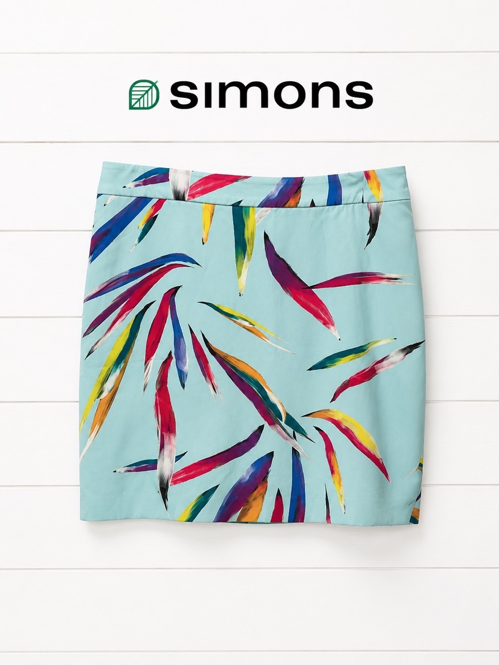 Icône by Simons Printed Mini Skirt – Sky Blue Multi – Size XL